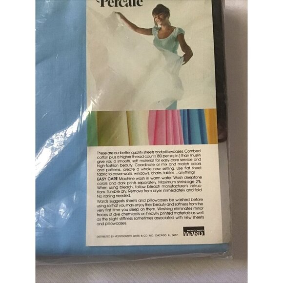 Twin Flat Sheet Percale 50% Polyester 50% Combed Cotton 180 Thread Count Sky Blu - Picture 11 of 12